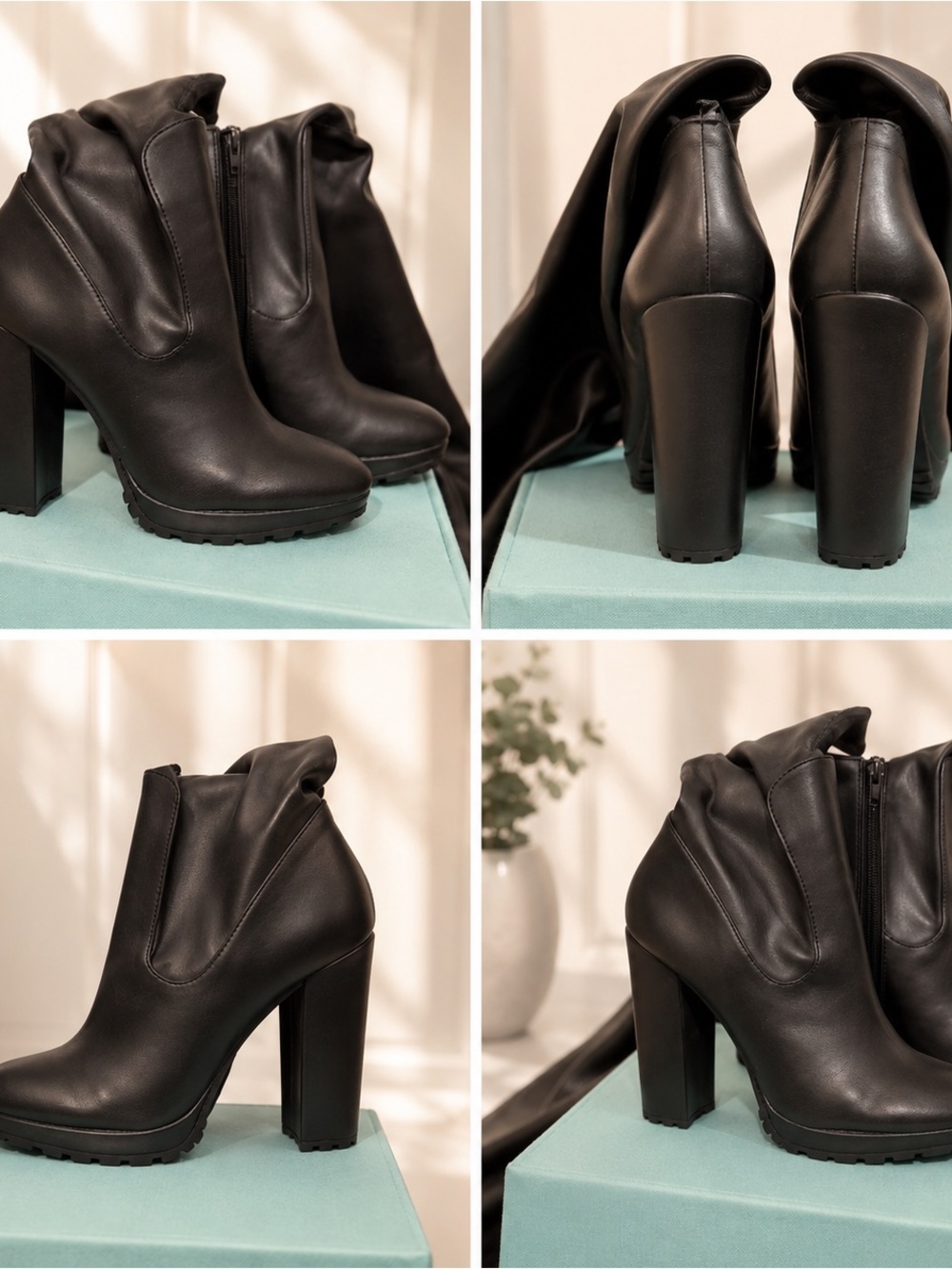 Women's Black High Heel Ankle Boots - Sleek Platform Booties